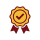 Nastro premio dorato con segno di spunta rosso e nastri color bordeaux
