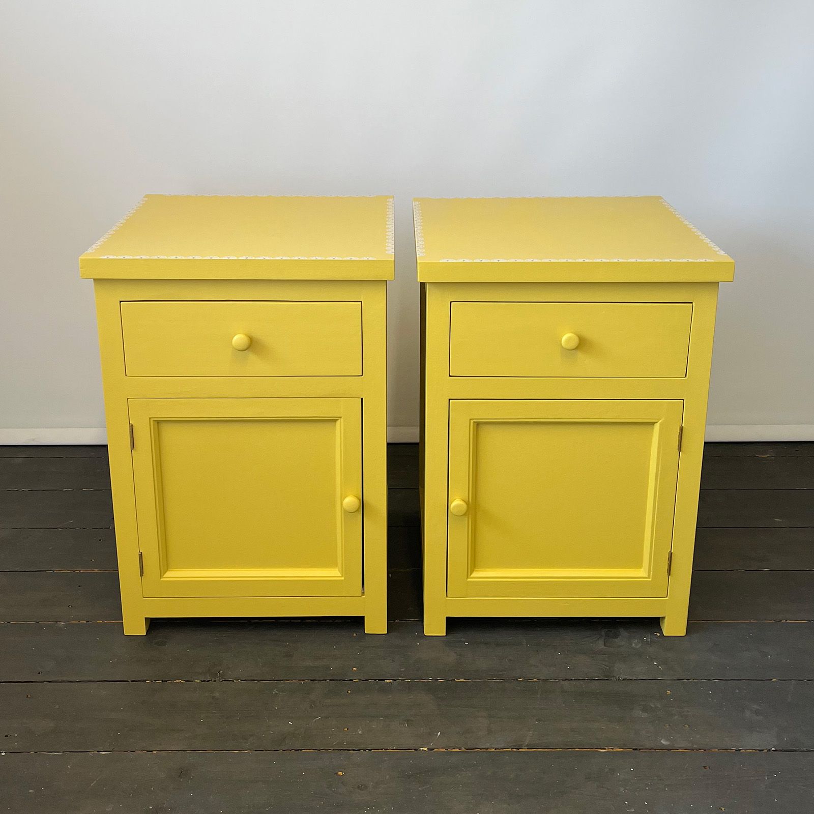 Yellow upcycled bedside cabinets