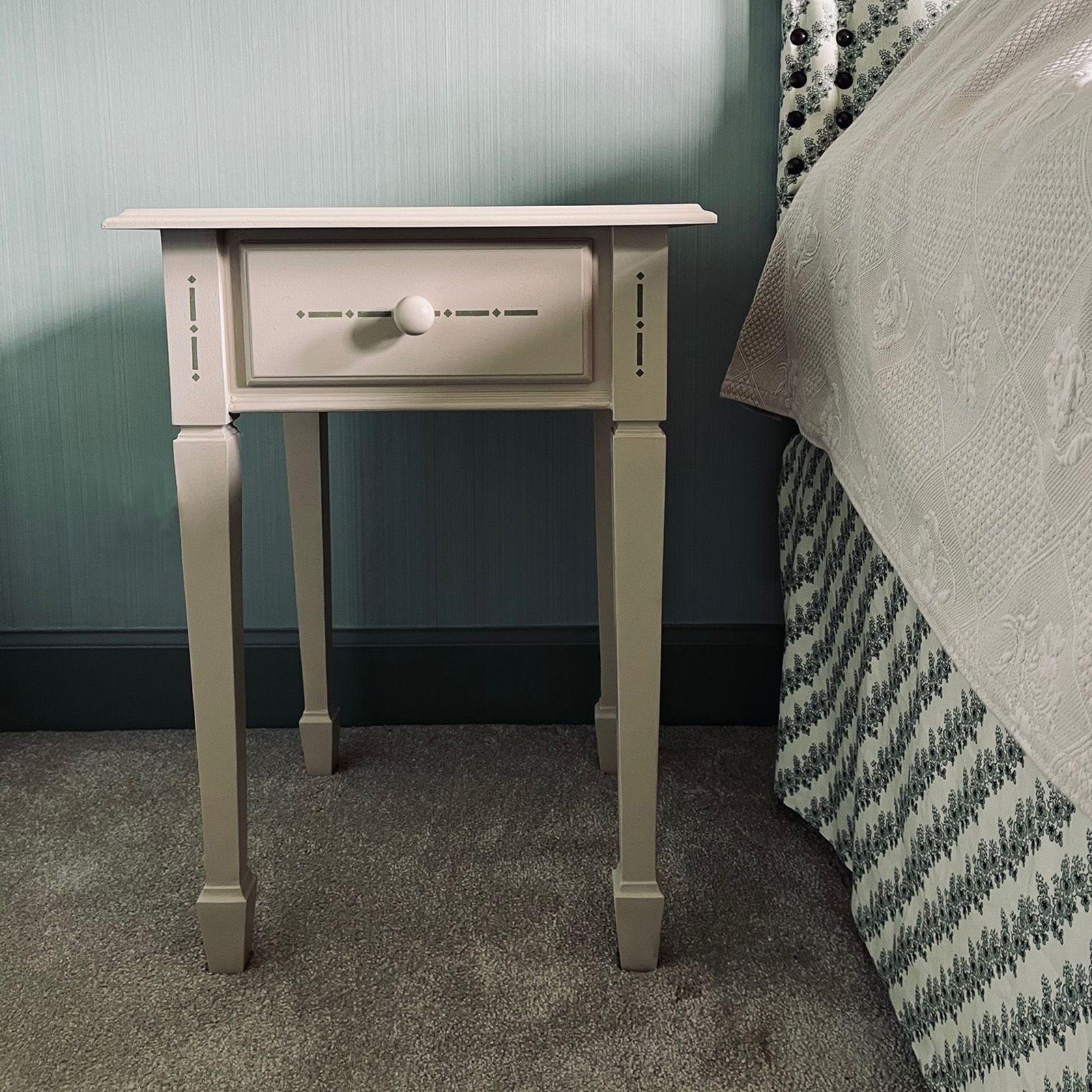Bedside Tables upcycled with Green Motif By Helen Bateman