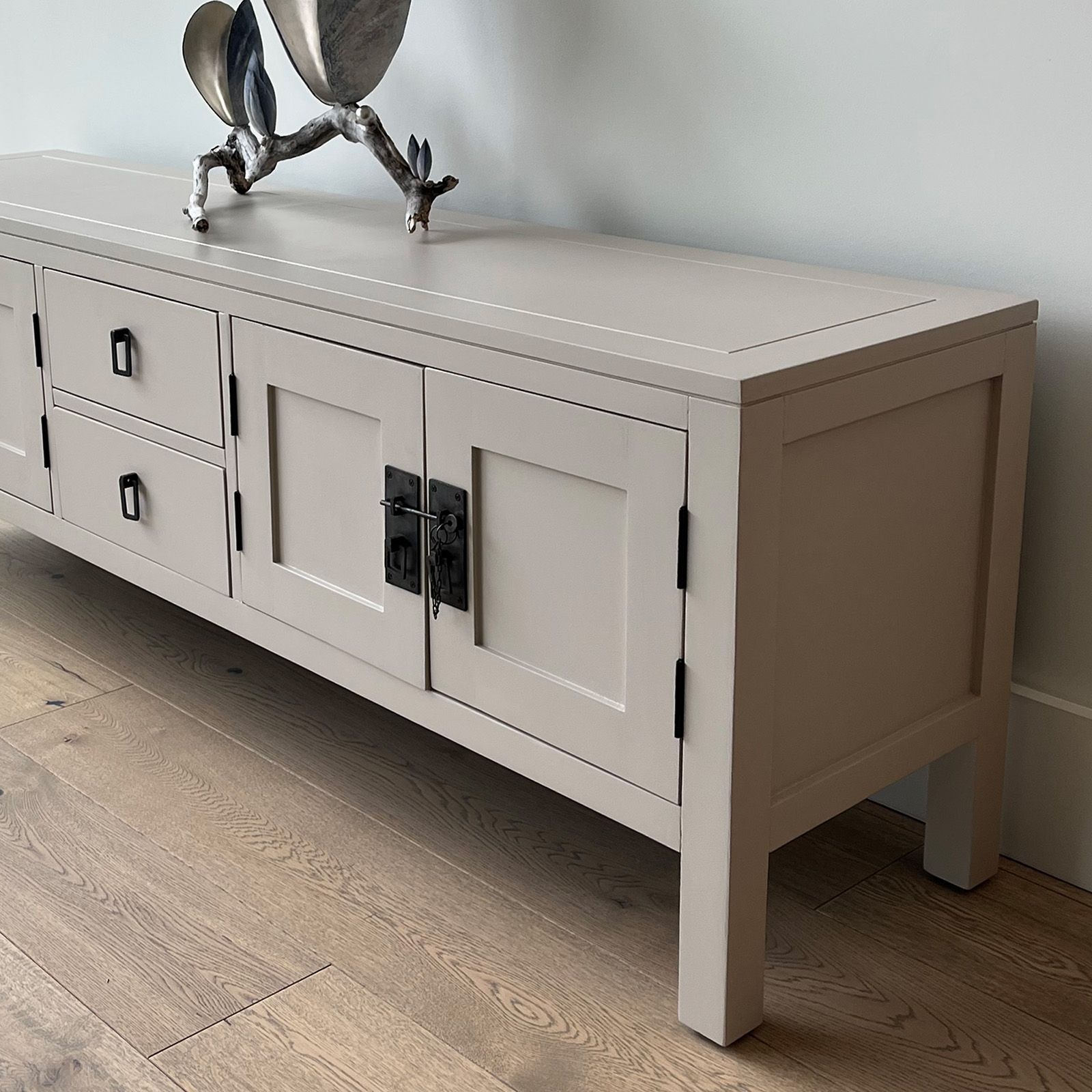 Chinese sideboard upcycled from black to taupe by Helen Bateman.