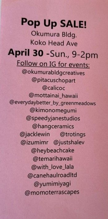 Pop-up Event — Honolulu, HI — The Calico Cat Pop-up Event — Honolulu, HI — The Calico Cat