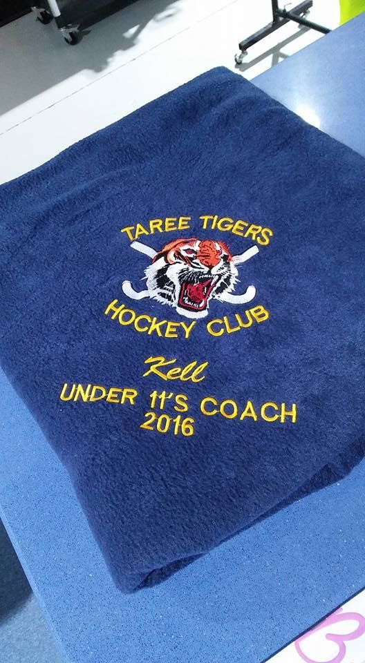 Blue towel embroidered with