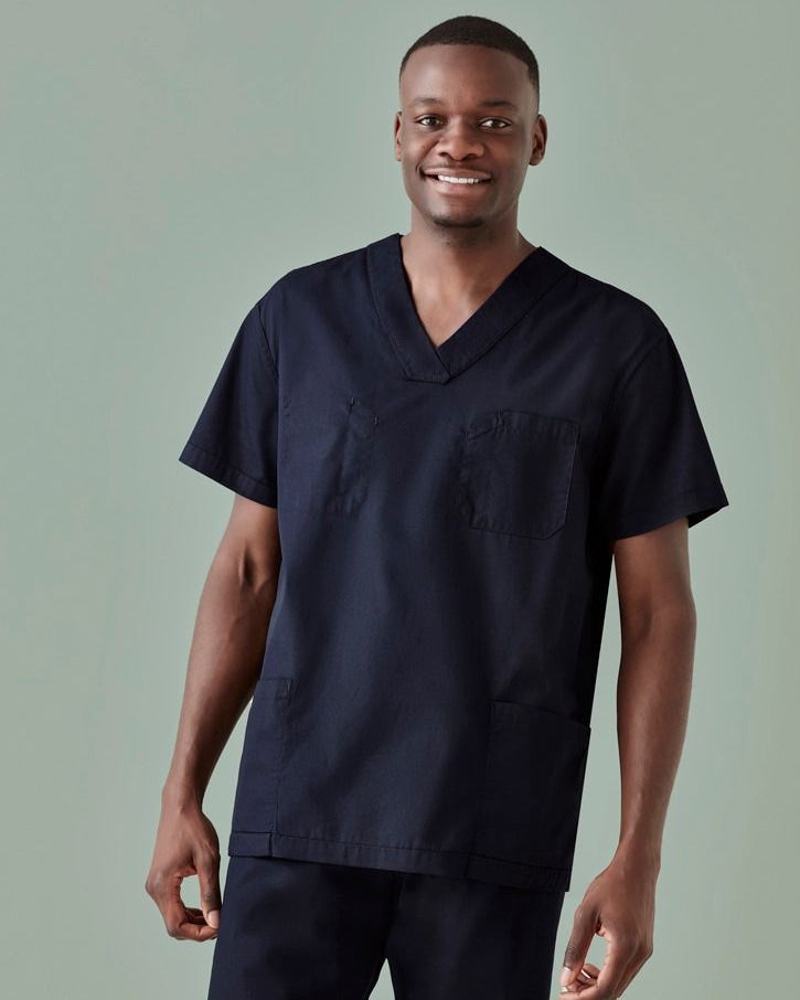 Man Smiling, Wearing Dark Blue Scrubs — Workwise Clothing Forster in Forster, NSW