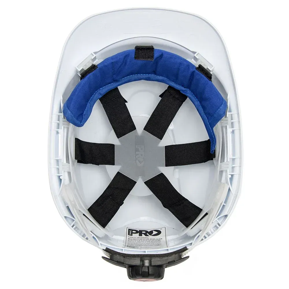 White Hard Hat Interior, Showing Suspension System and Blue Brow Pad — Workwise Clothing Forster in Forster, NSW
