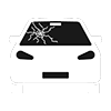A car with a broken windshield icon on a white background.