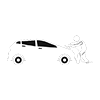 A man is pulling a car with a christmas tree in the back.