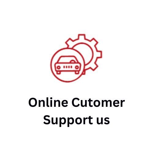 An icon that says `` online customer support us '' with a car and gear.
