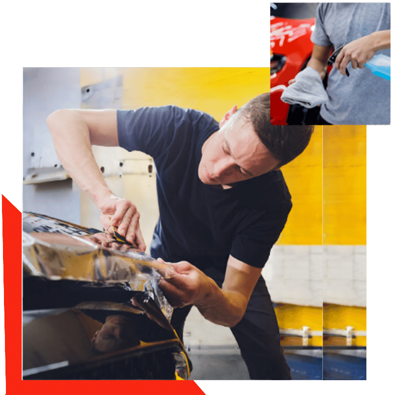A man in a black shirt is working on a car
