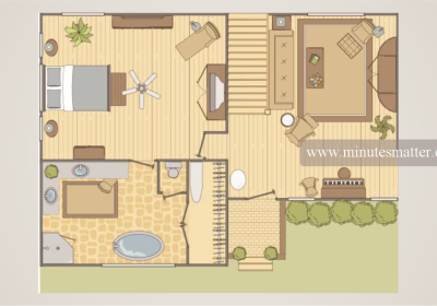 A floor plan of a house with a bedroom , living room , and bathroom.