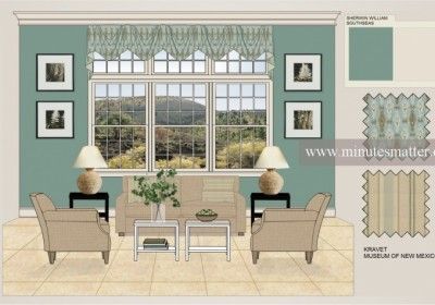 A drawing of a living room with a couch and chairs
