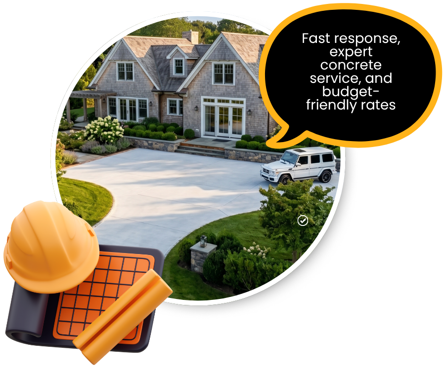 Before and after concrete driveway replacement showing upgraded surface