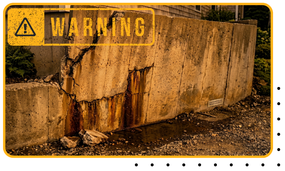 Concrete retaining wall installation supporting sloped backyard in Southampton NY