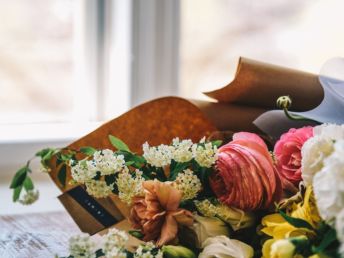 Flower bouquet laying on a table