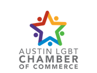 Austin LGBT Chamber of Commerce logo: colorful star with connected figures, rainbow hues, and text.
