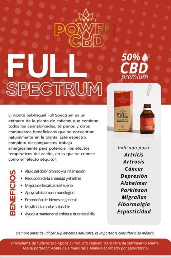 Anuncio de un producto de CBD rojo con una botella, el texto 