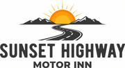 Sunset Highway Motor Inn logo with orange sun, mountains, and winding road