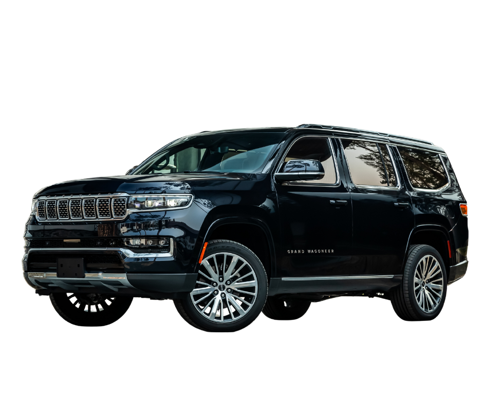 A black cadillac escalade is shown on a white background.