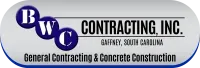 BC Contracting Inc. logo with blue and black text, Gaffney, South Carolina, for general contracting and concrete construction