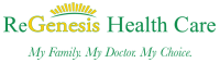 ReGenesis Health Care logo with green text and the slogan “My Family. My Doctor. My Choice.”