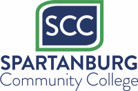 Spartanburg Community College logo with white SCC in blue and green icon above the college name.