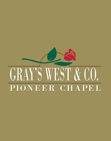 Gray’s West & Co. Pioneer Chapel logo on tan background with rose graphic