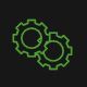 A pair of green gears on a black background.