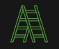 A neon sign of two ladders on a black background.