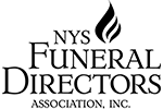 NYS Funeral Directors Association logo: text and flame symbol.
