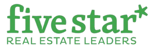 Green “five star” logo with a star over the wordmark and the tagline “REAL ESTATE LEADERS” below