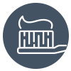 White tooth with music notes in a dark blue circle icon
