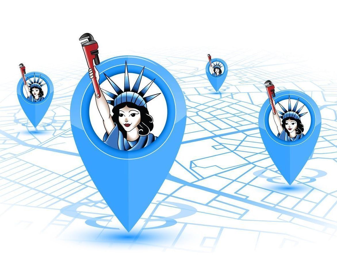 The statue of liberty is on a blue pin on a map