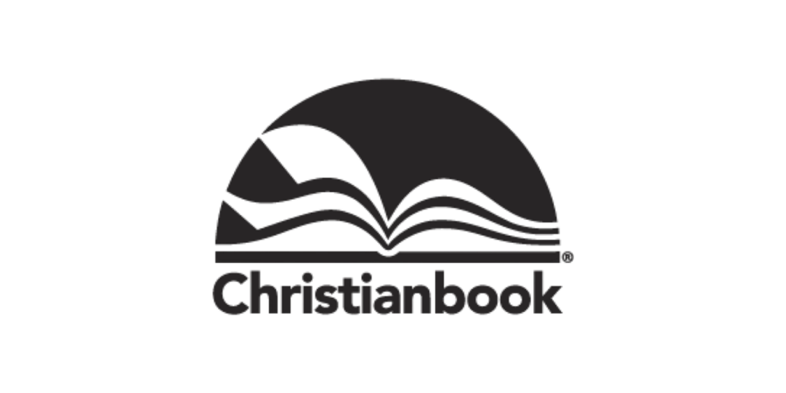 Christianbook logo with stylized open book and cross on a black-and-white background