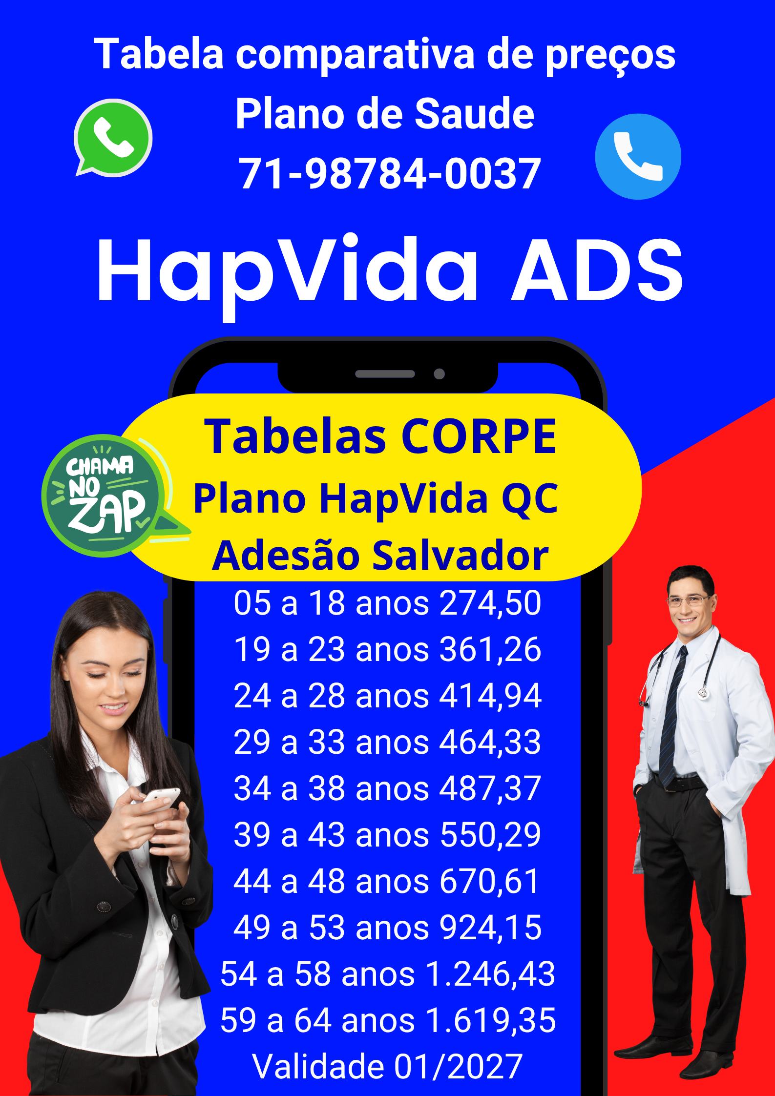 Plano de Saúde Hapvida Intermedica Adesão individual, tabelas hapvida