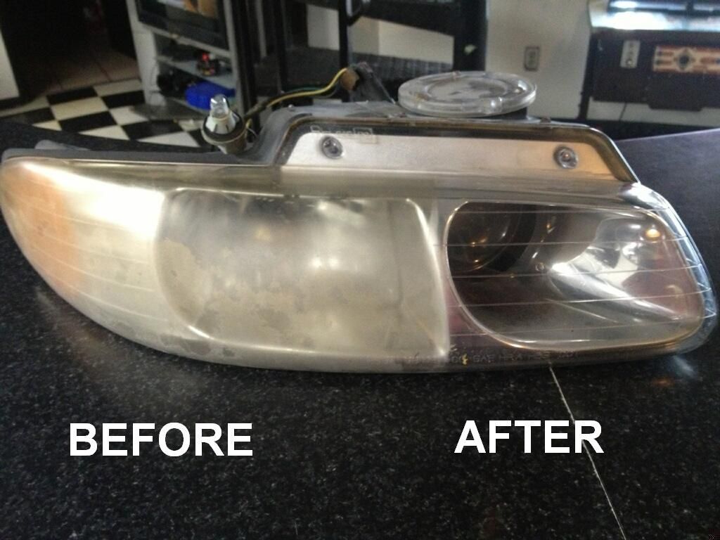 Car headlight, before and after restoration | St. Louis Auto & Truck Repair