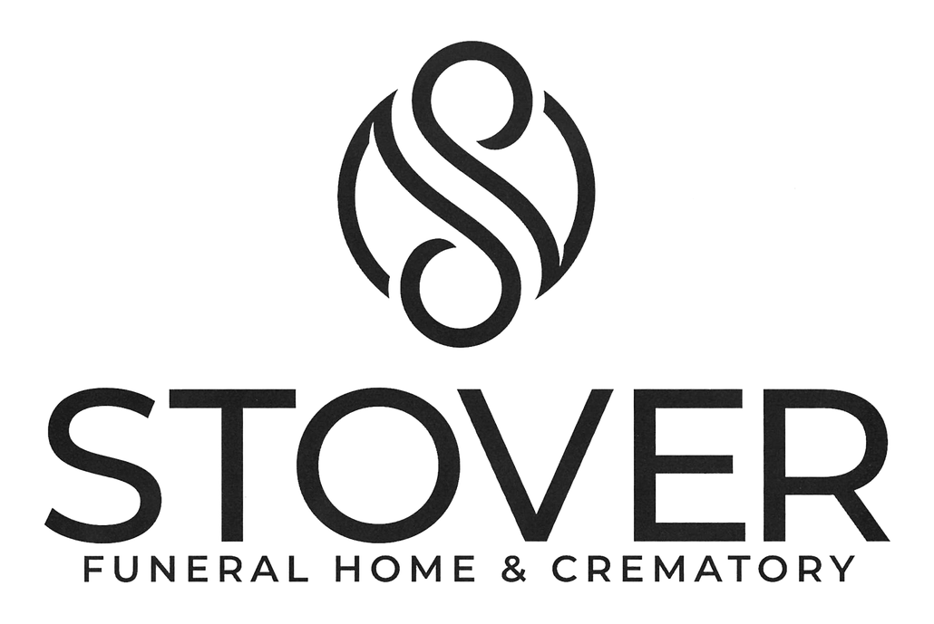 Logo of Stover Funeral Home & Crematory; stylized "S" design with "STOVER" text below.