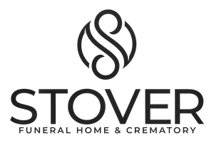 Logo of Stover Funeral Home & Crematory; stylized "S" design with "STOVER" text below.