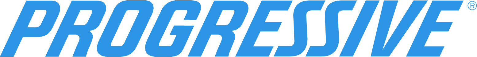 The word progressive is written in blue on a white background
