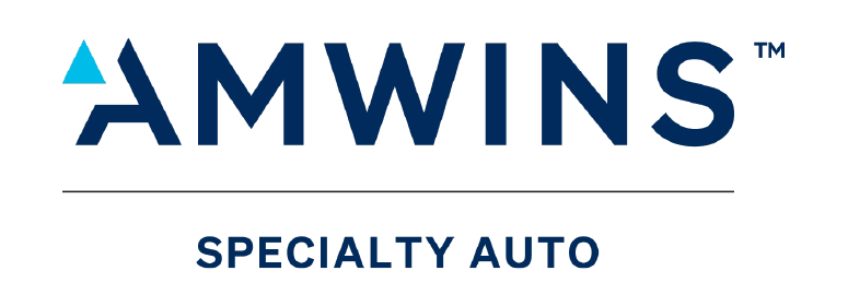 A blue and white logo for amwins specialty auto