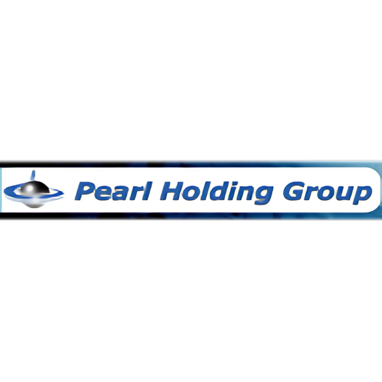 The logo for pearl holding group is a blue and white logo with a globe on it.