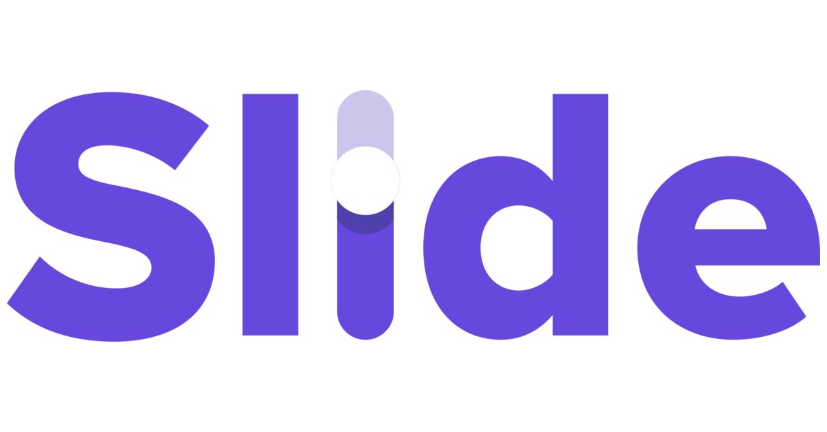 The word slide is written in purple letters on a white background.