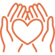 Orange outline of hands forming a heart shape on a white background