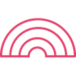 Pink three-arc rainbow icon on a white background