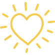 Yellow heart outline with radiating sun rays on a white background