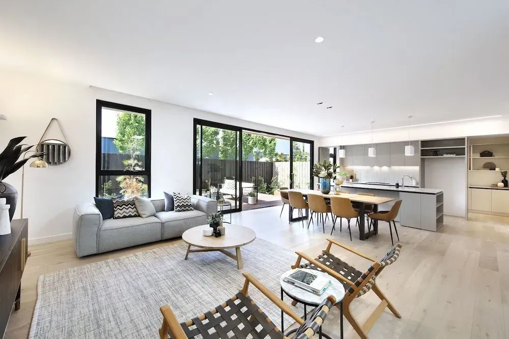 Bright, Modern Open-plan Living Room and Kitchen — KM Custom Homes In Mount Eliza, VIC