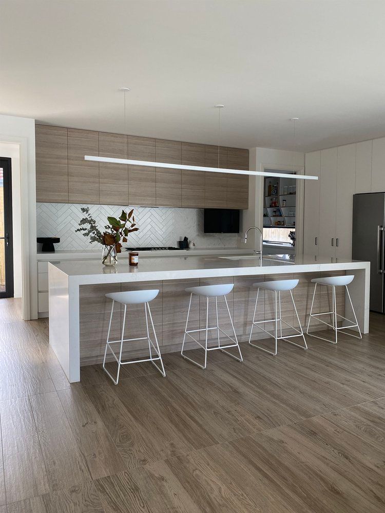Modern Kitchen With White Island — KM Custom Homes In Mount Eliza, VIC