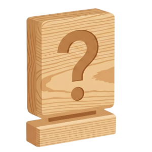 Wooden question mark icon on a small stand