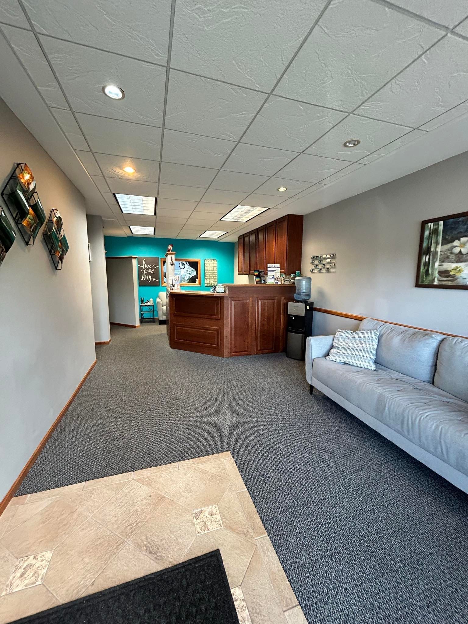 There is a couch in the middle of the room.