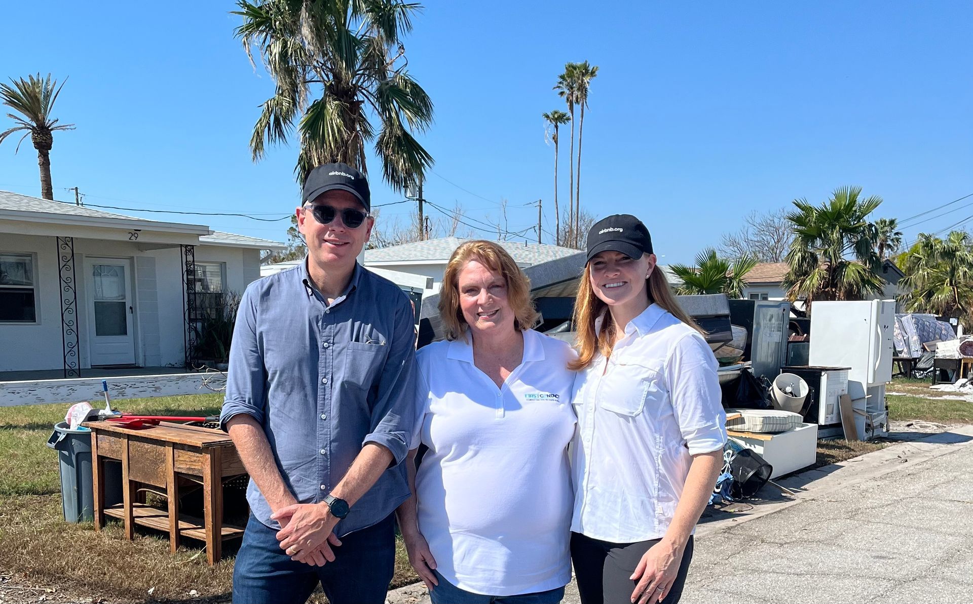 Pictured: Christoph Gorder, Executive Director Airbnb.org; Micki Thompson, President/CEO First Contact; Kylie Holmes, Head of Global Emergency Response, Airbnb.org