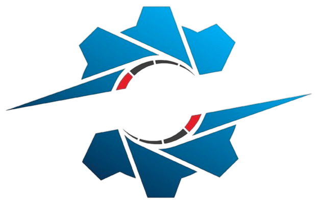 Un engrenage bleu et blanc avec un cercle rouge au milieu