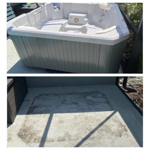 A before and after photo of a hot tub
